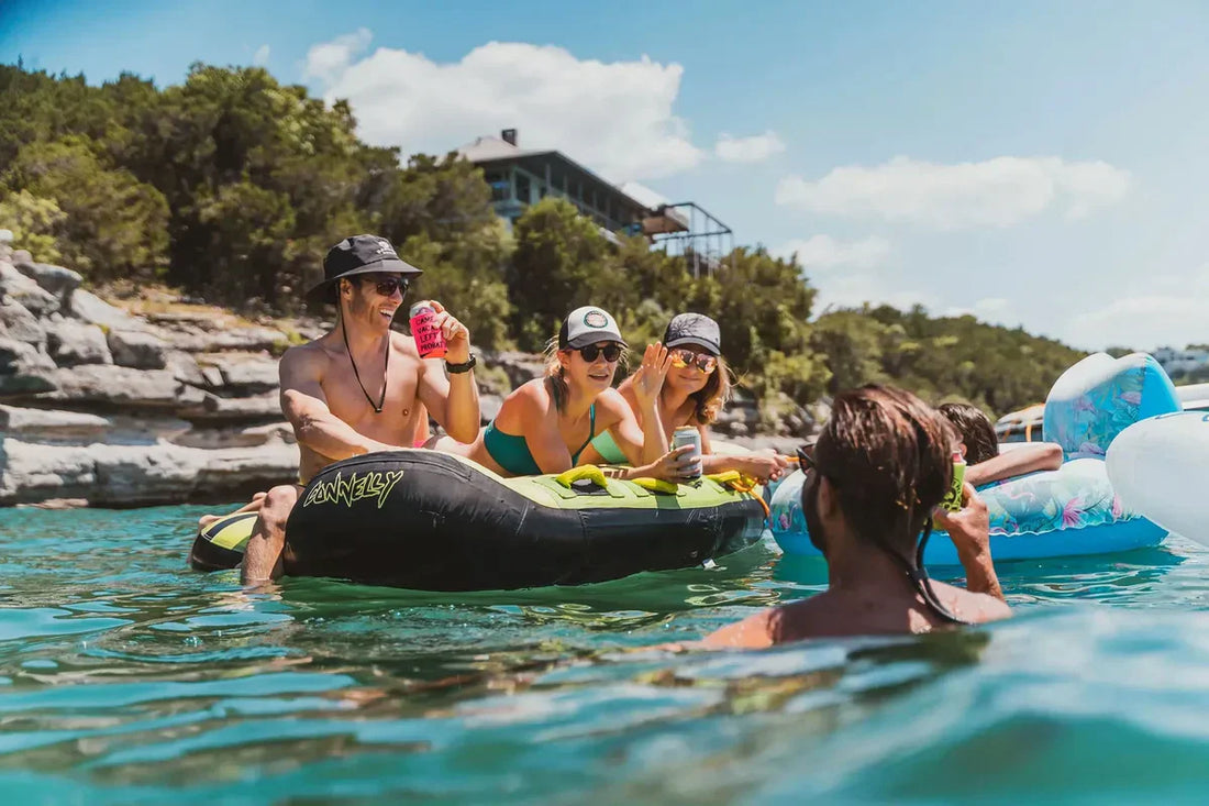 group of friends in the sea