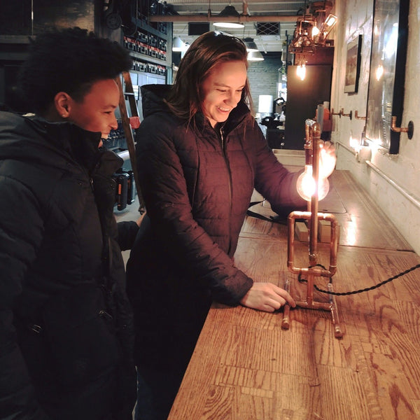 smiling with finished lamp