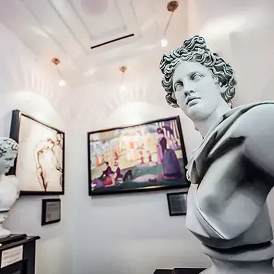 Artful Departure: Two Individuals Exiting with Painting