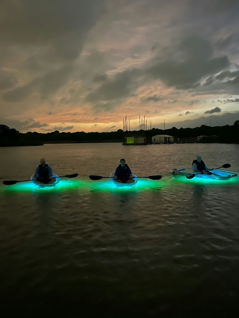 grapevine-lake-sunset-glow-clear-kayak-tour-3-kayakers-in-a-row-jpg