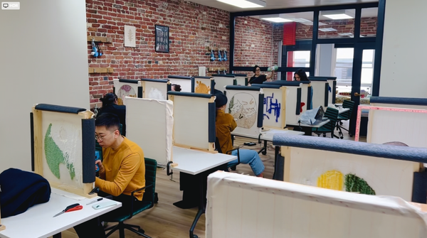 group of friends rug tufting