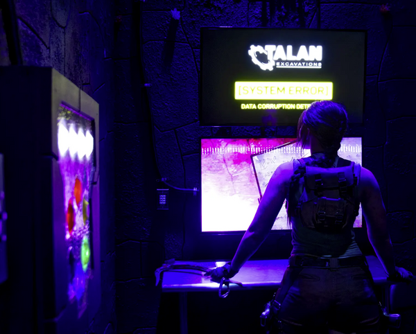 woman crawling in tunnel