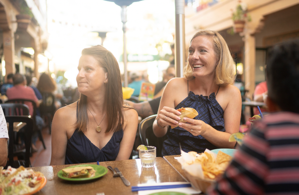 Mexican food and margaritas on table