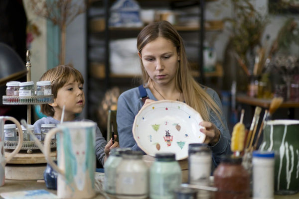mom and son painting