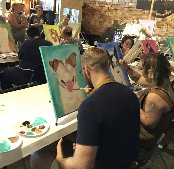 painting pet on blue canvas