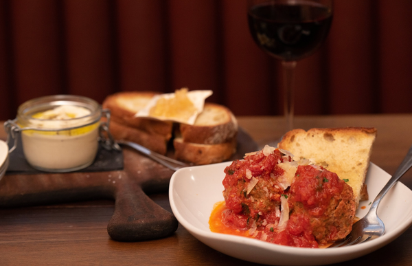 pasta and wine on table