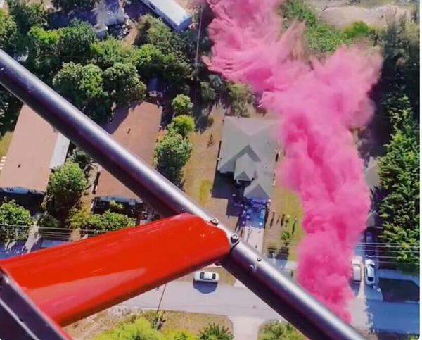 Pink gender reveal from above