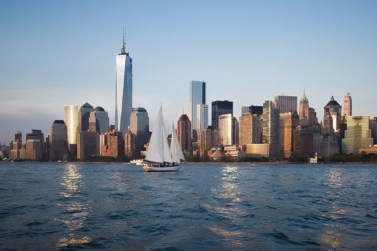 Sailboat in front of city skyline