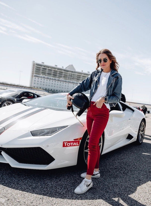 Woman with white Lambo