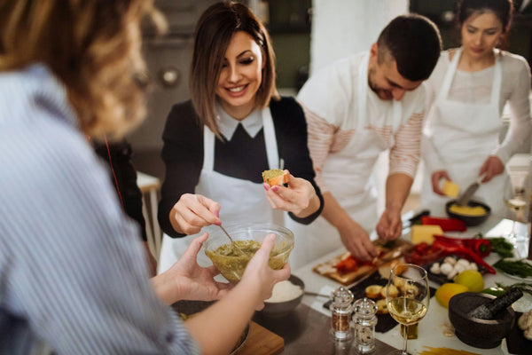 Couple cooking in kitchen