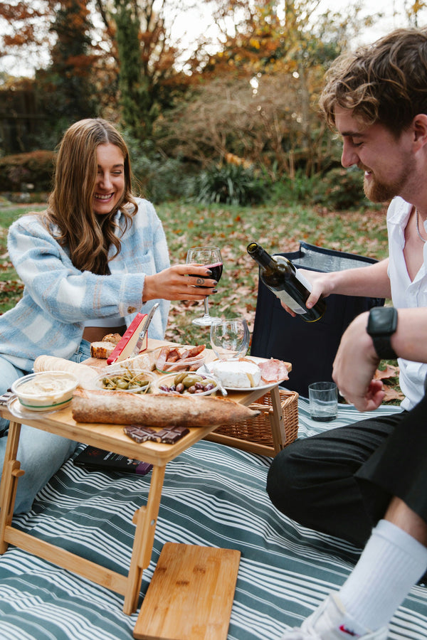 couple enjoying the end of their mystery picnic in park