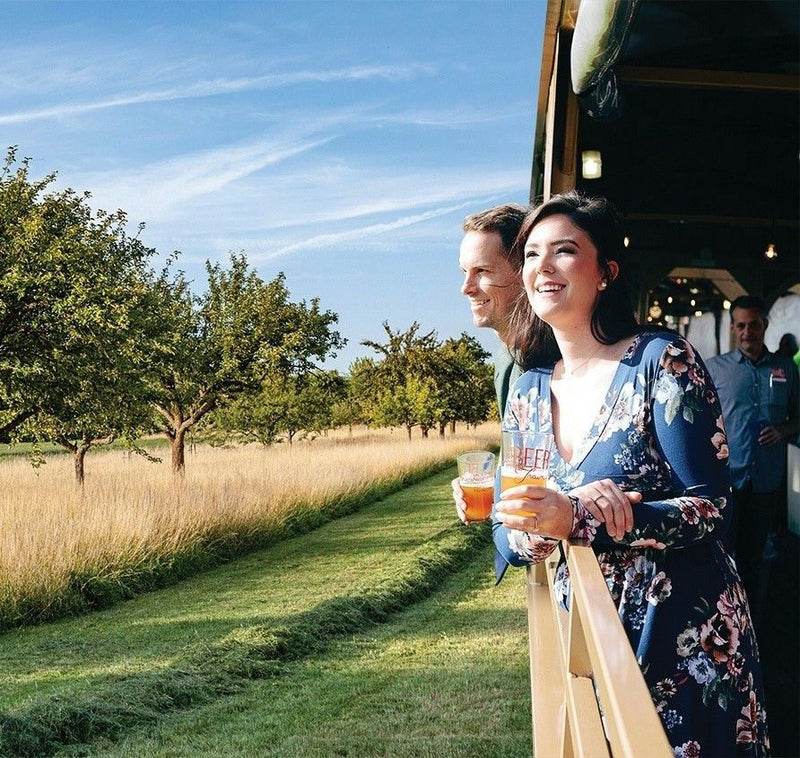 couple on train with drinks