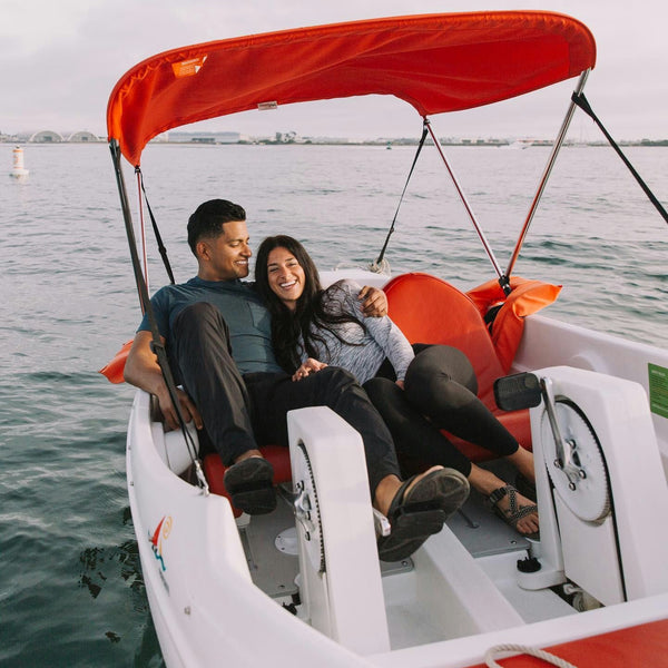 couple hugging on boat