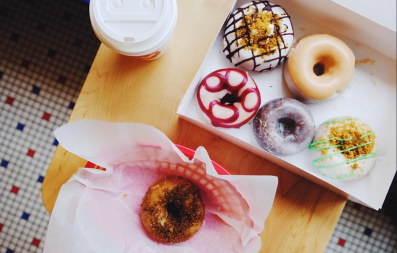 donut in a basket on a table