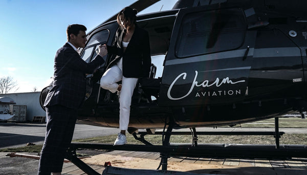 Escorted out of helicopter