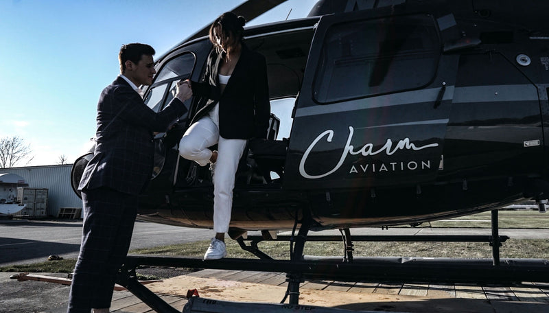 Escorted out of helicopter