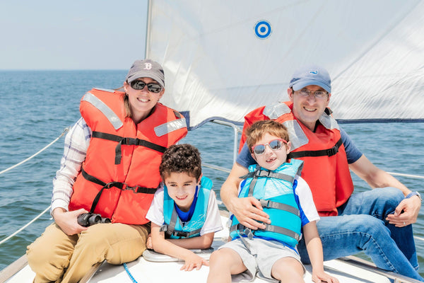 family on boat