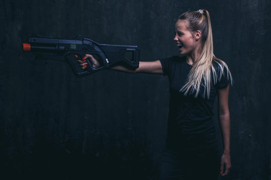 girl shooting laser fgun