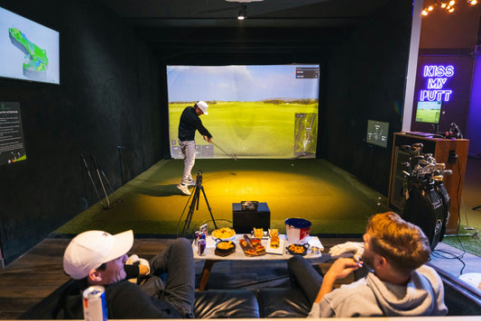 golf simulation with friends and food