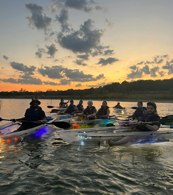 Grapevine Lake Sunset:Glow Clear Kayak Tour rainbow group.jpg