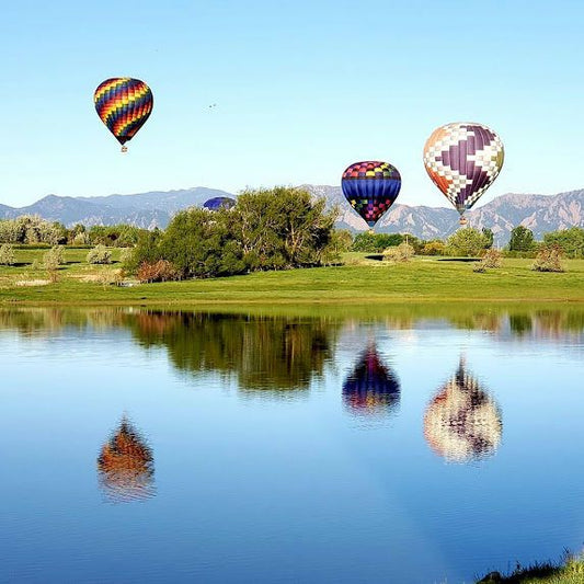 Hot air balloon with mountain backdrop