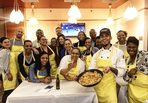 Group cooking Paella