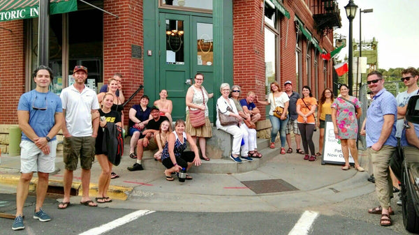 group photo outside a building