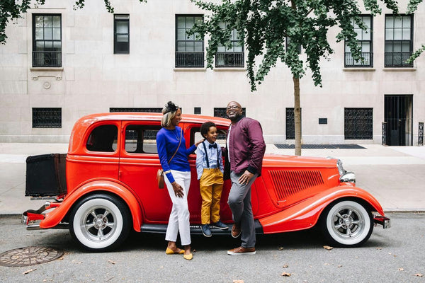 blue vintage car in nyc
