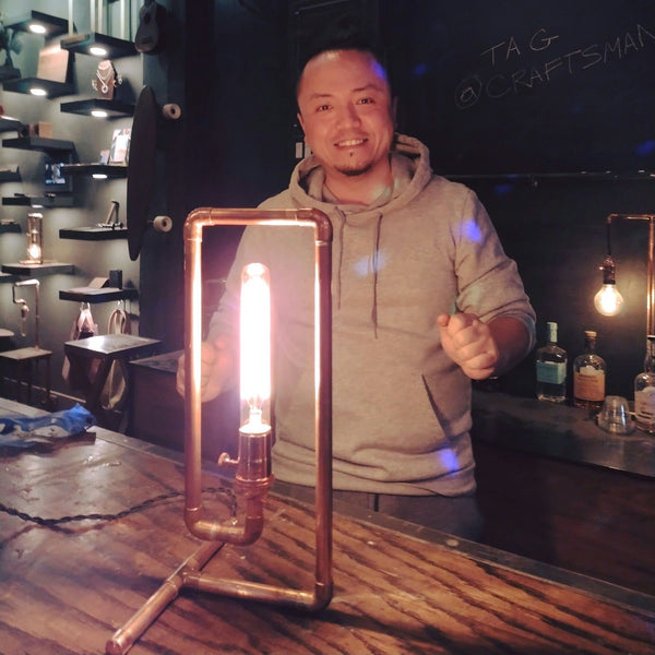 Guy with finished lamp