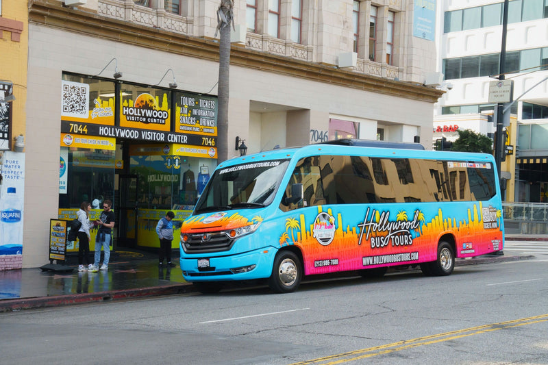 hollywood bus tour parked