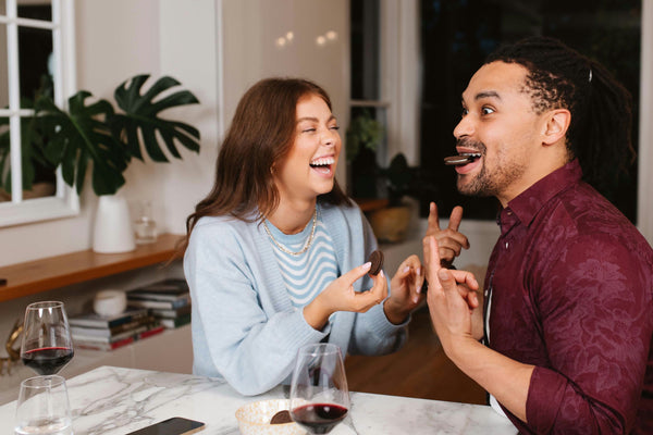 laughing in kitchen