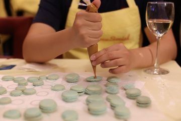 macarons on blue background