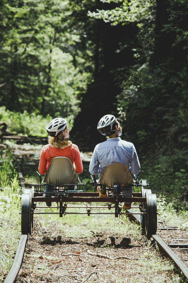 looking at views from railbikes