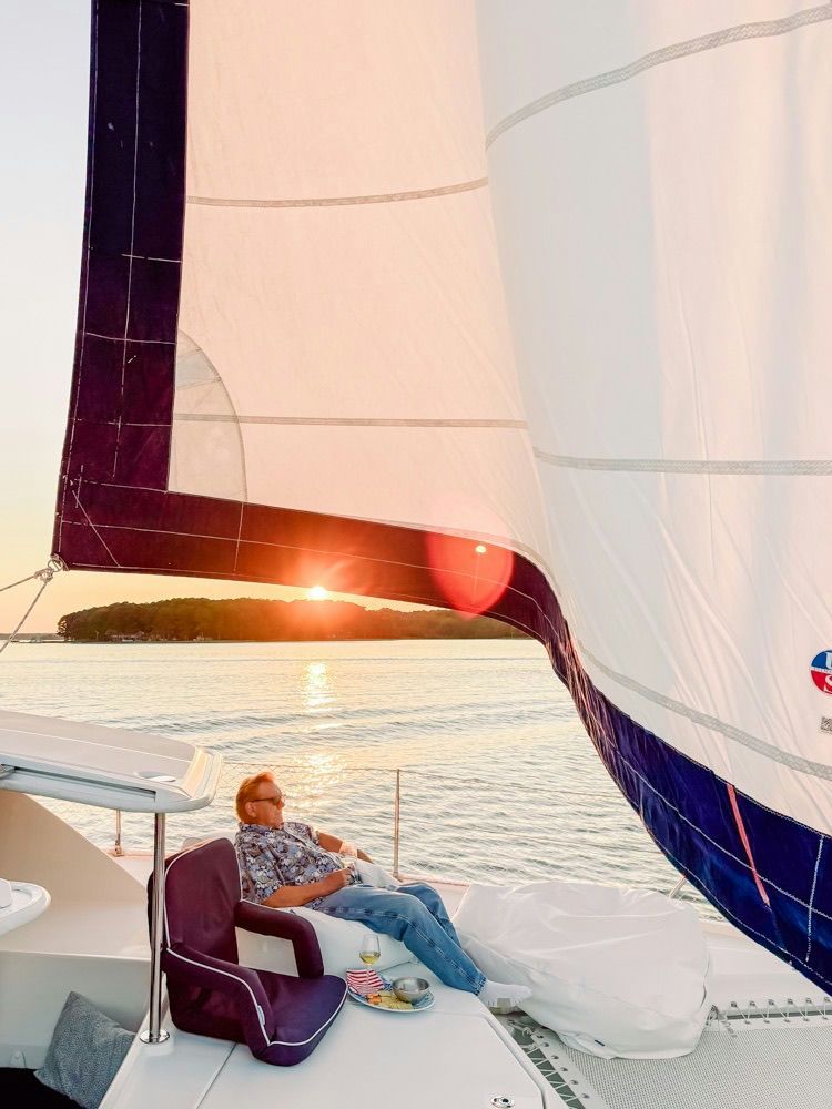 lounging on sailboat