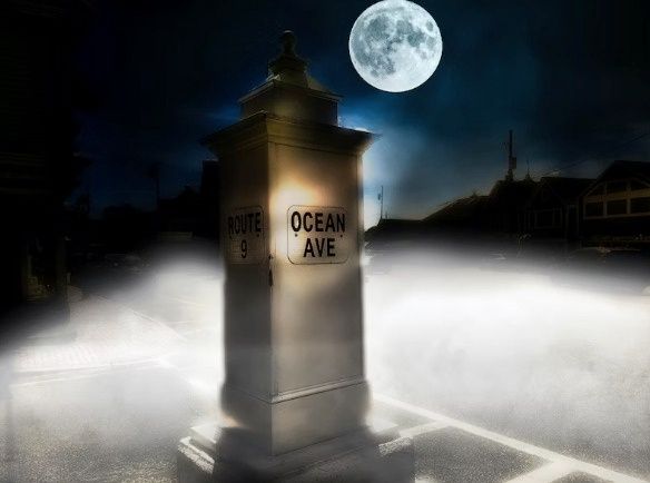 ocean ave with fog and full moon