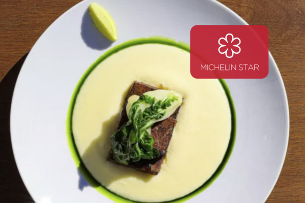 plated meat in sauce with mich logo