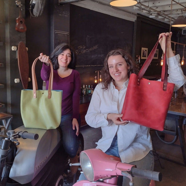 red-and-green-leather-bags