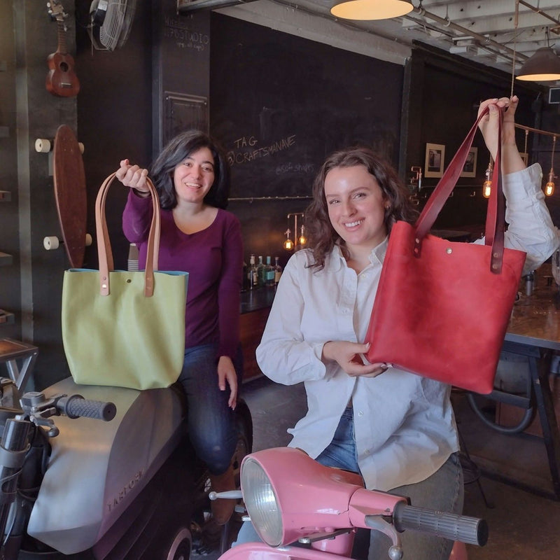 red-and-green-leather-bags