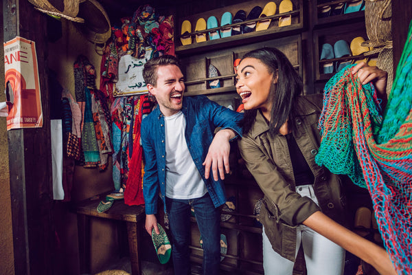 running through market together