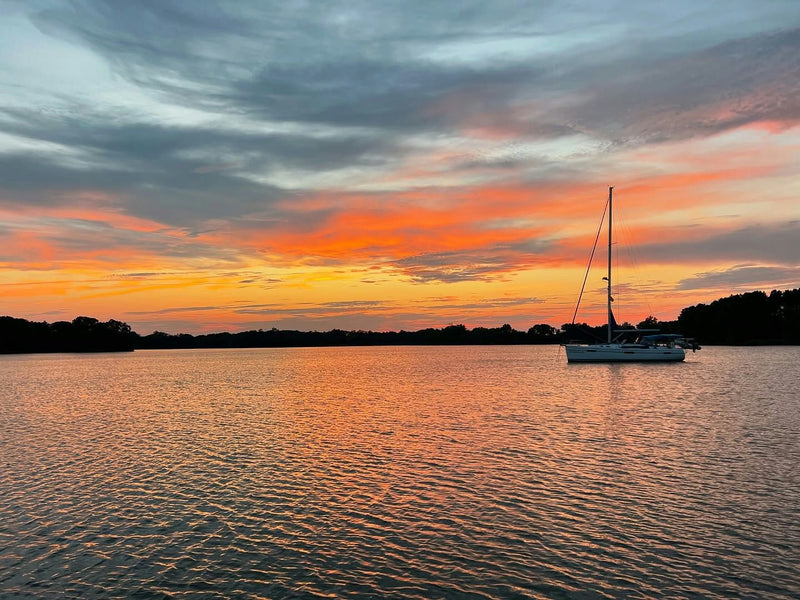 sailboat on chesapeake bay at sunset