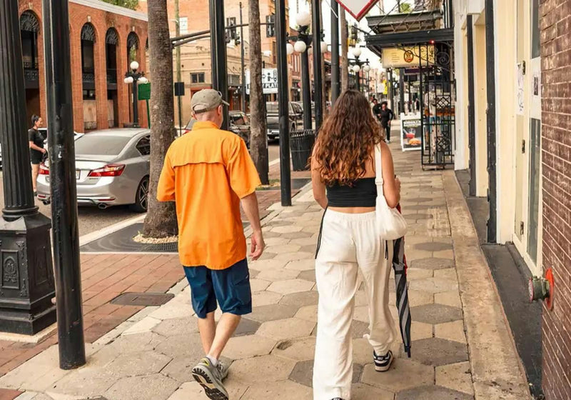 People walking on food our