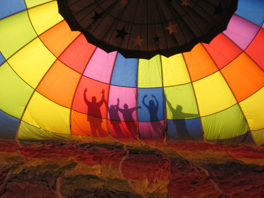 Hot air balloon with mountain backdrop