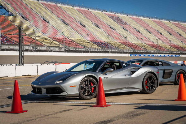 Silver Ferrari and cones