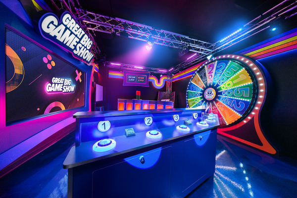 game show set with 2 teams