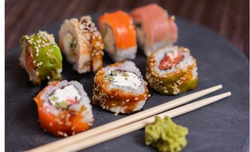 Sushi with Chopsticks on platter