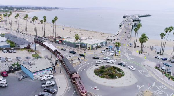 train by beach