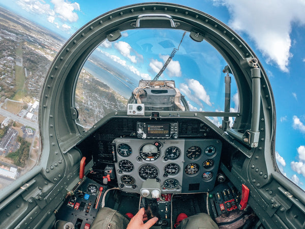 selfie with water beneath in fighter jet