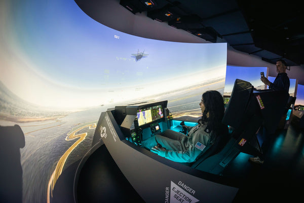 woman in flight simulation