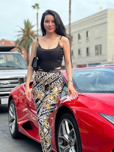 Driving lambo with distance hollywood sign