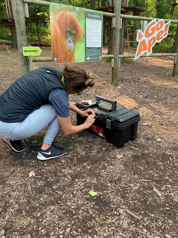 woman solving puzzle in forrest escape